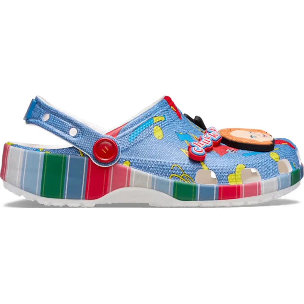 NEW Crocs Chucky Classic Slip On Clogs Mens Size 13 Sandals Multi Blue Halloween